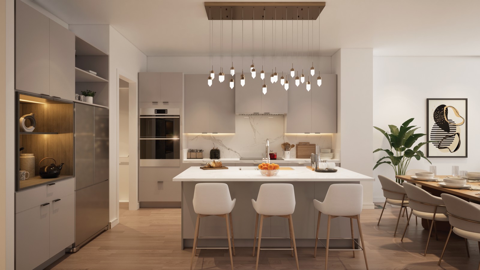 Cypress Sound Kitchen Rendering of a Cypress Sound residence kitchen with island seating