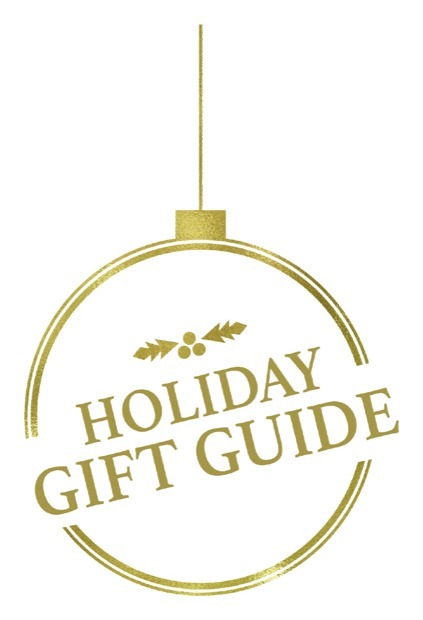 Gold ornament badge reading Holiday Gift Guide