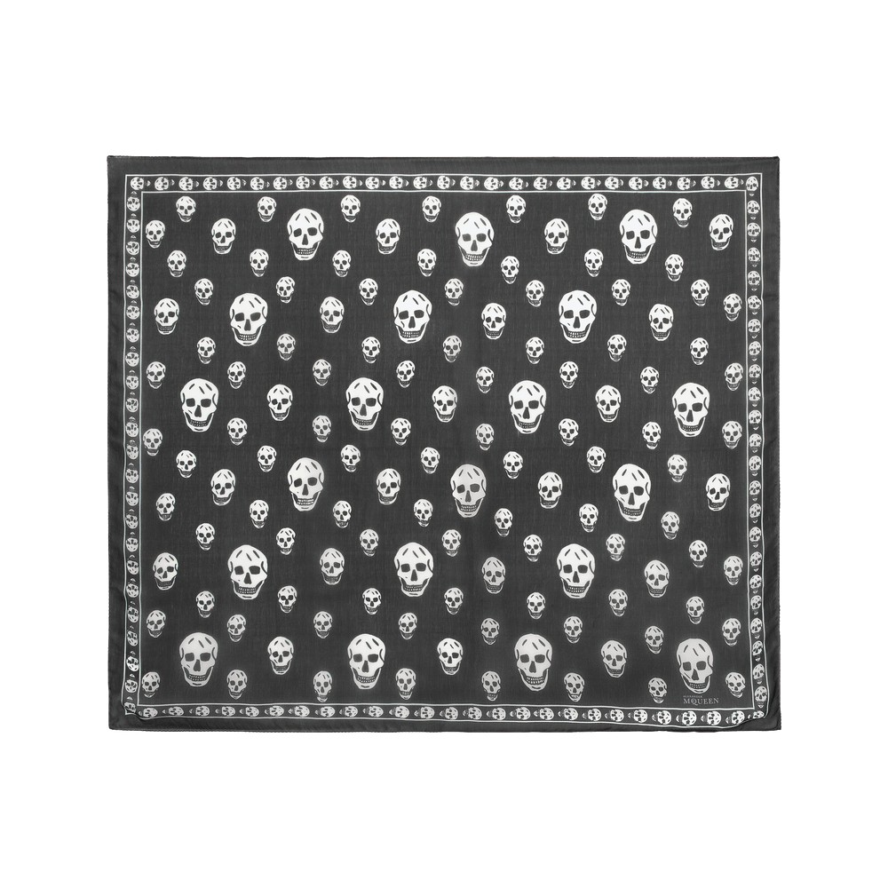Alexander McQueen Classic Silk Skull Scarf in black with white skull print