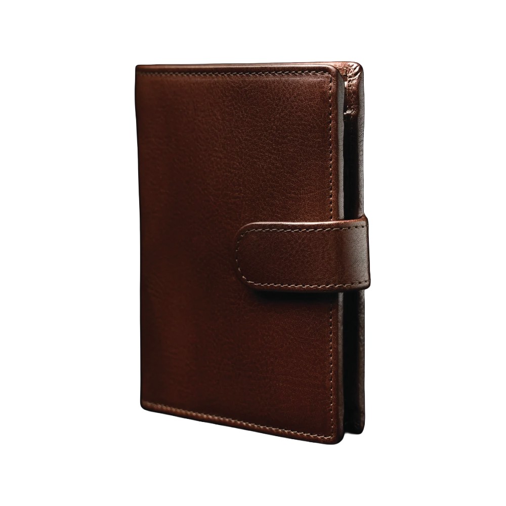 Vonbaer Heritage brown leather trifold wallet with snap tab