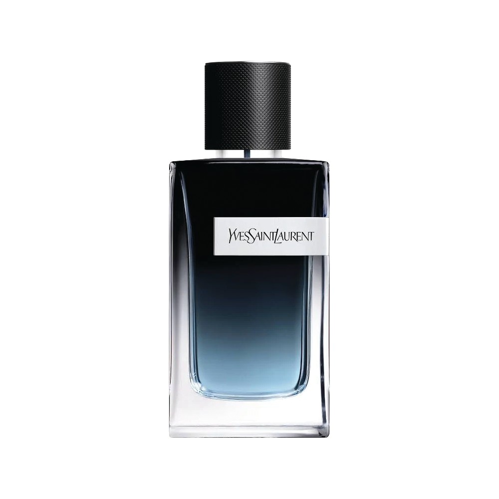 Yves Saint Laurent Y Eau de Parfum bottle with black cap and blue gradient glass