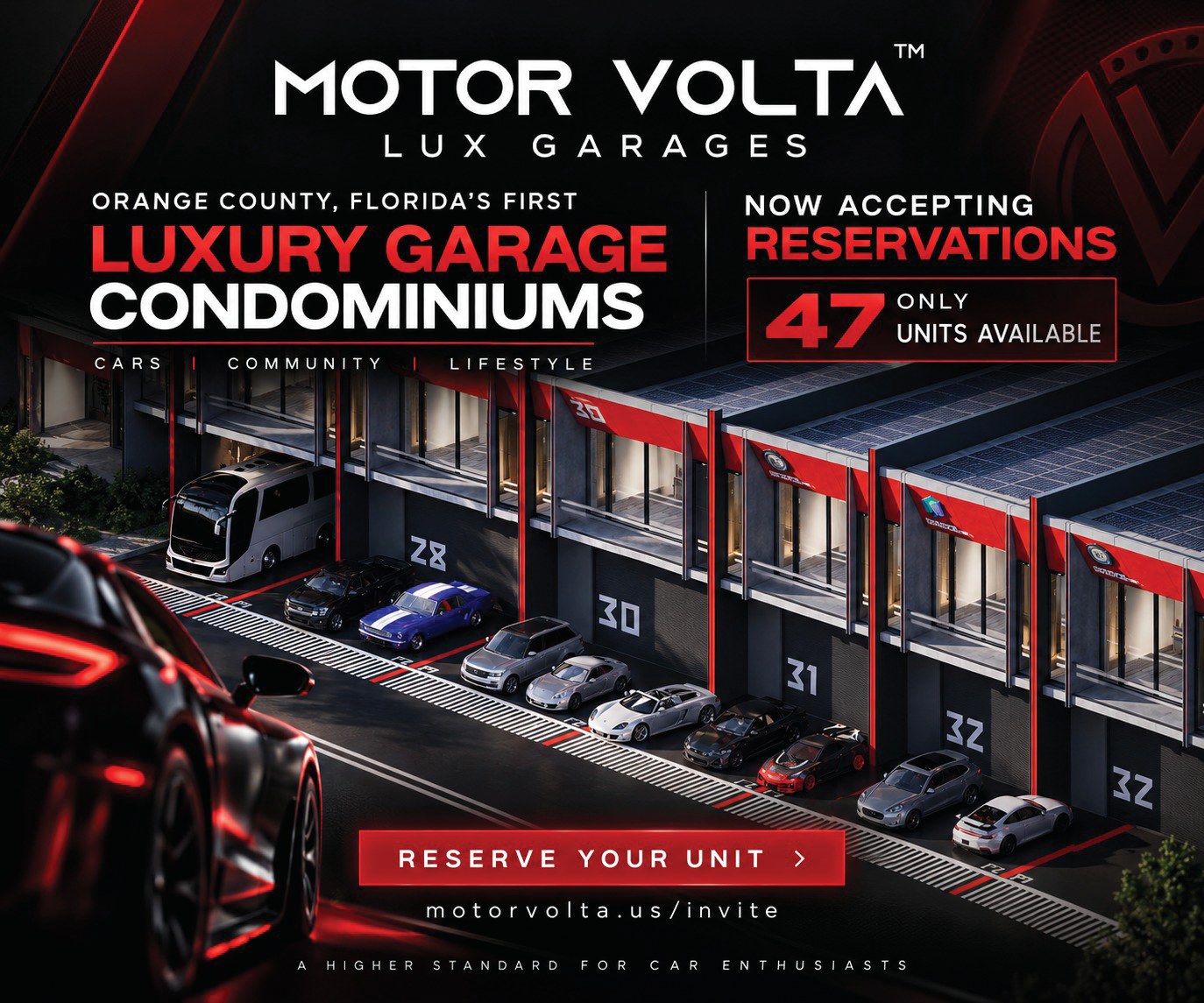 Motor Volta Lux Garages Condominiums Motor Volta Lux Garages, Orange County’s first luxury garage condominiums, now accepting reservations