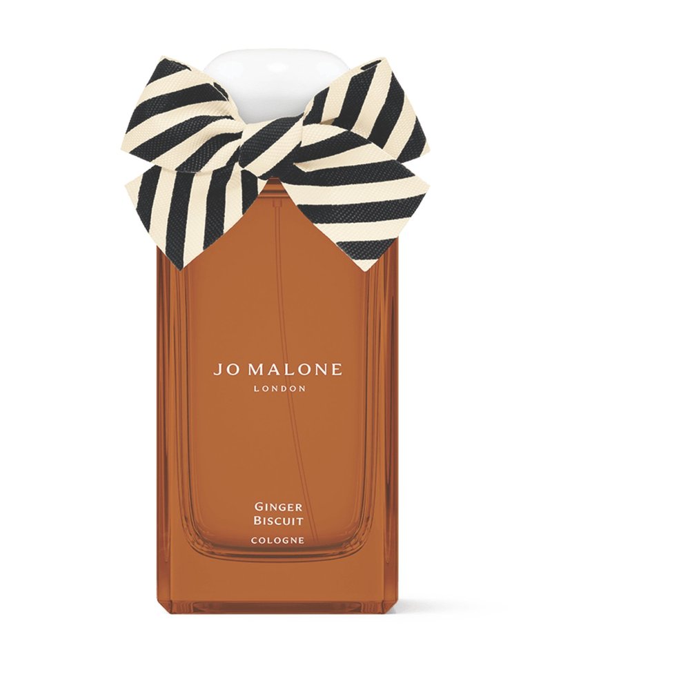 Jo Malone London Ginger Biscuit Cologne bottle with a striped bow